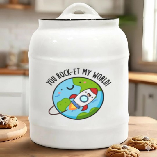 You Rock Et My World Cute Rocket Ceramic Cookie Jars