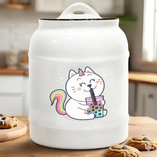 Bubble Tea Cute Kawaii Unicorn Cat Japanese Ceramic Cookie Jars