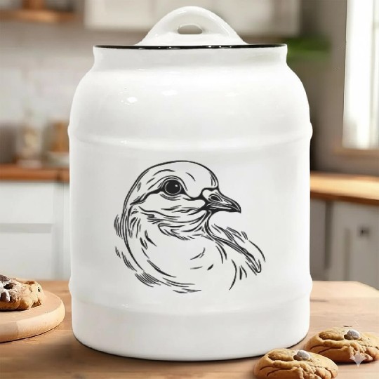 Elegant Dove Head In Tattoo Style Lines Ceramic Cookie Jars