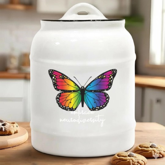Embrace Neurodiversity Butterfly Autism Awareness Ceramic Cookie Jars