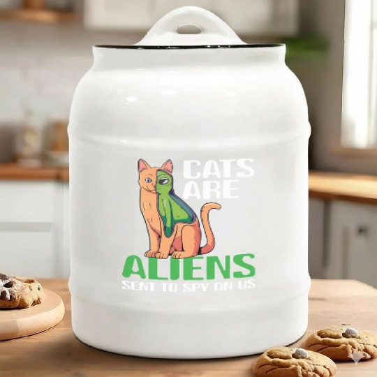 Cats Are Aliens Funny Cat Owner Astronomy Lover Ceramic Cookie Jars