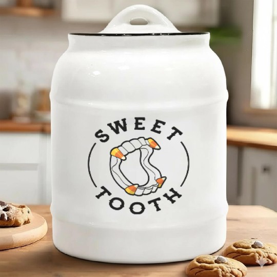Halloween Candy Corn Fangs Sweet Tooth Ceramic Cookie Jars
