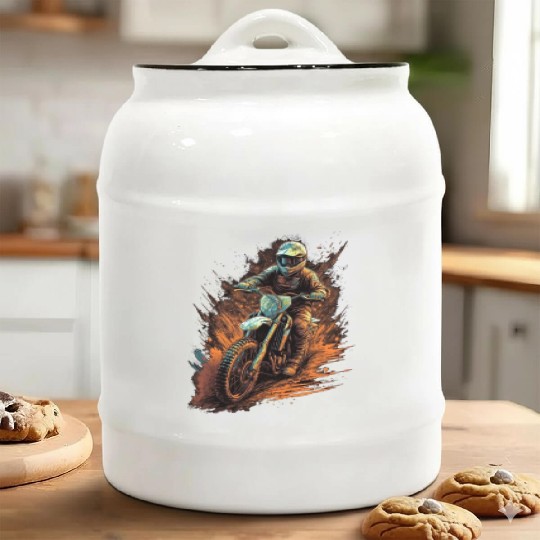 Dirt Bike Offroad Riding Motocross Biker Ceramic Cookie Jars