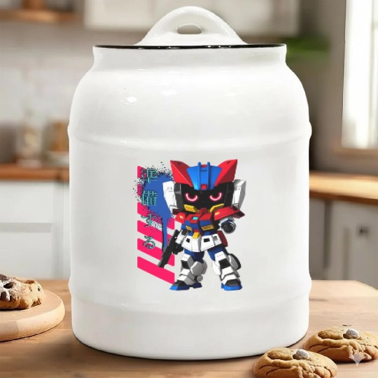 Chibi Mecha: A Cute Cyberpunk Design 2 Ceramic Cookie Jars