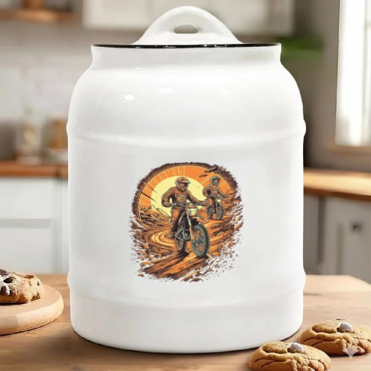 Dirt Bike Father Dad Son Motorcycle Riding Ceramic Cookie Jars
