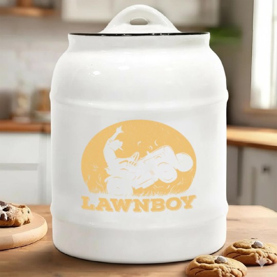 Funny Lawnboy Outfit Lawn Mower Lawn Mowing Ceramic Cookie Jars