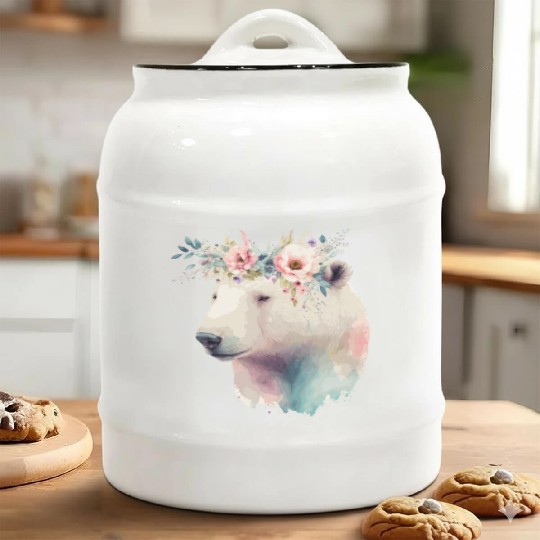 Cute Polar Bear Flower Crown Animal Lovers Ceramic Cookie Jars