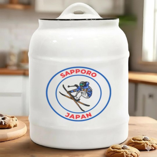Retro Cool Skiing in Sapporo Japan Ceramic Cookie Jars
