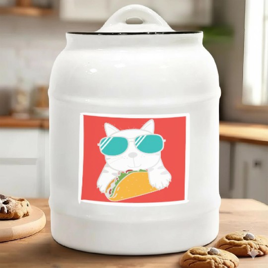 Cool Cat Taco Lover Ceramic Cookie Jars