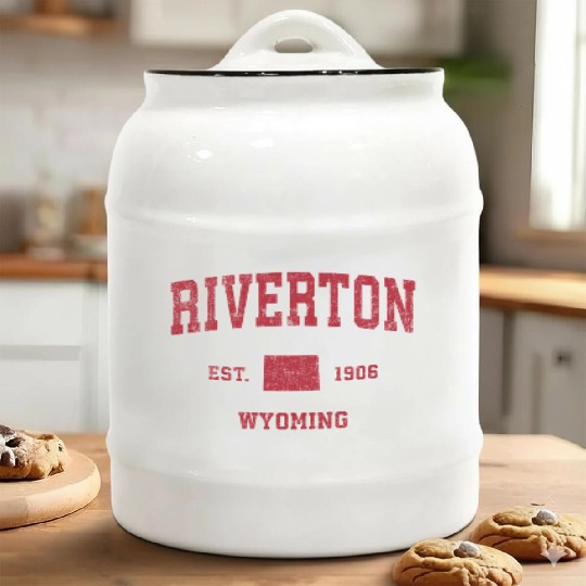 Riverton Wyoming Wy Sports Red Print Ceramic Cookie Jars