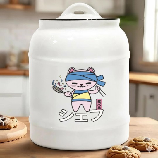 Japanese Cat Kawaii Chef Anime Cook Food Ceramic Cookie Jars