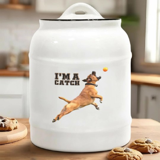 Big Dog Bull Mastiff Catching a Ball, I'm a Catch Ceramic Cookie Jars