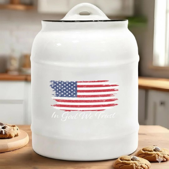 In God We Trust Us Flag Patriotic Ceramic Cookie Jars