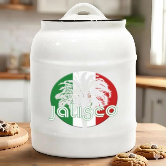 Jalisco Mexico Flag Native Palm Tree Mexican Ceramic Cookie Jars