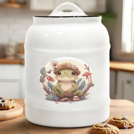 Cute Cottagecore Baby Frog Toad Frog Lovers Ceramic Cookie Jars