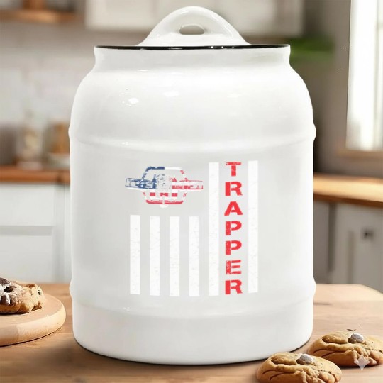 American Flag Trapping For Trappers And Hunters Ceramic Cookie Jars