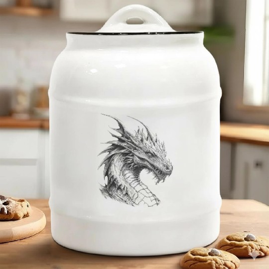 Mythical Dragon. An Epic Grayscale Legend. Ceramic Cookie Jars