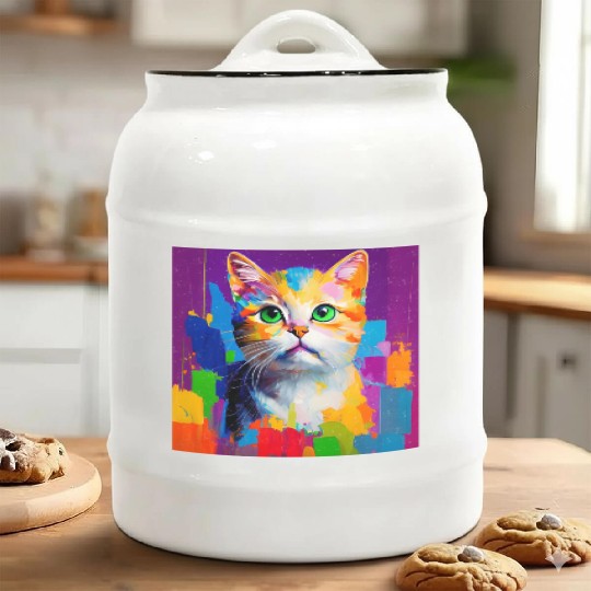 Oil Painting Style Cat Portrait Design for Cat Ceramic Cookie Jars