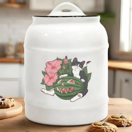 Summer Halloween Cat Ceramic Cookie Jars