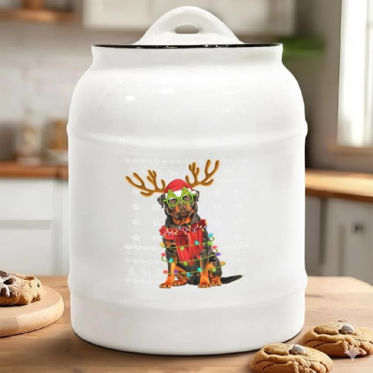 Ugly Lights Rottweiler Dog Puppy Ceramic Cookie Jars