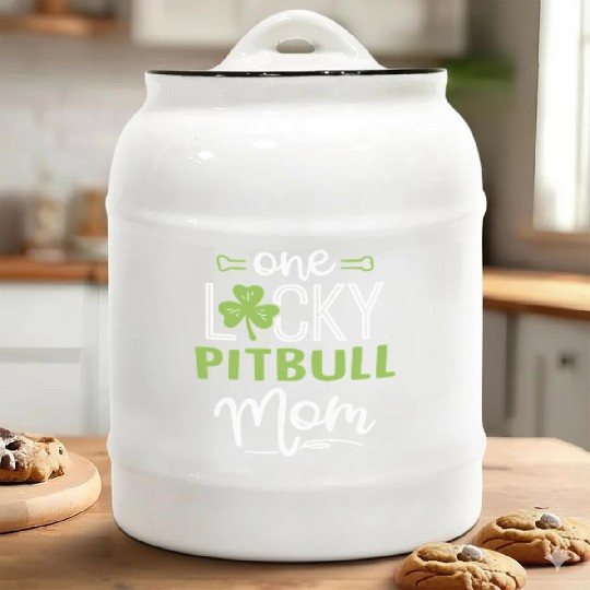 One Lucky Pitbull Dog Mom St Patric Day Ceramic Cookie Jars