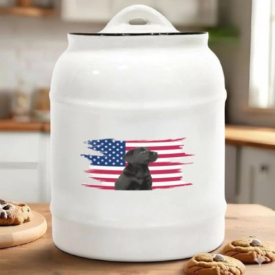 American Flag Dog Black Lab Puppy Ceramic Cookie Jars