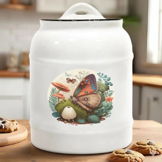 Cottagecore Butterfly Mushroom Plants Botanic Herb Ceramic Cookie Jars