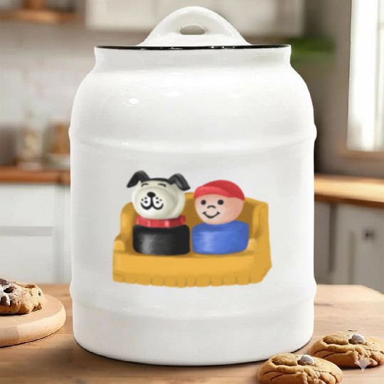 Little People Boy And His Dog Painting Ceramic Cookie Jars