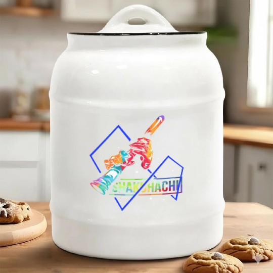 Colorful Shakuhachi Japanese Bamboo Flute Ceramic Cookie Jars