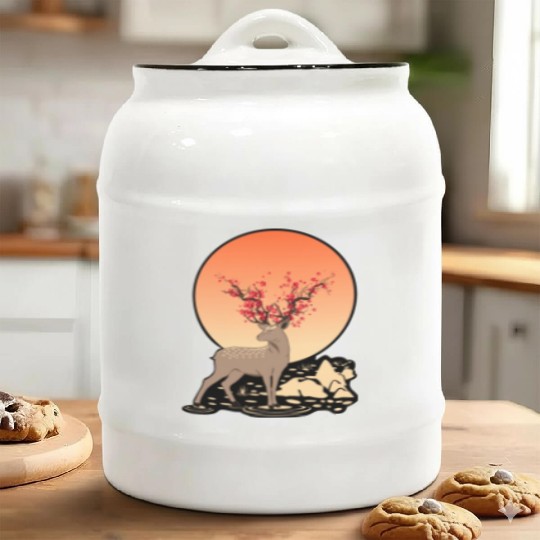 Sika Deer Spirit Sakura Deer Spirit Ceramic Cookie Jars