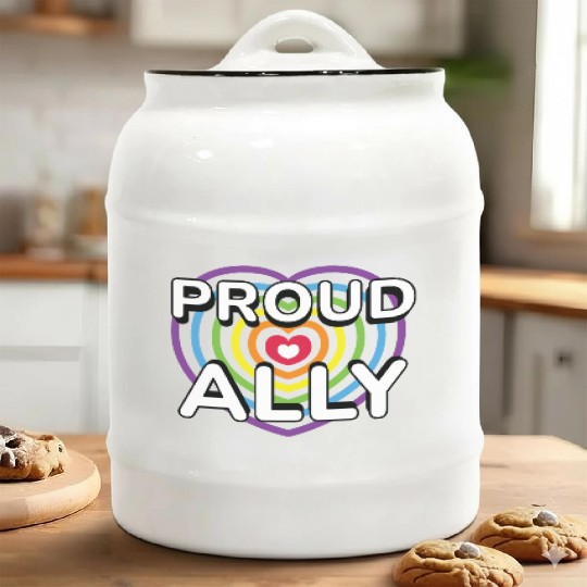 Proud Ally Rainbow Heart LGBTQIA Pride Month v02 Ceramic Cookie Jars