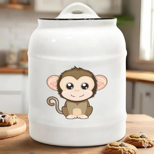 Cute, Joyful Monkey - Kawaii Style Ceramic Cookie Jars