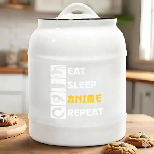 Eat Sleep Anime Repeat Manga Japan Saying Cosplay Ceramic Cookie Jars