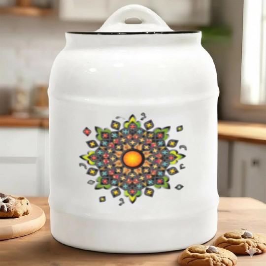 colorful gothic rosette church window ornament Ceramic Cookie Jars