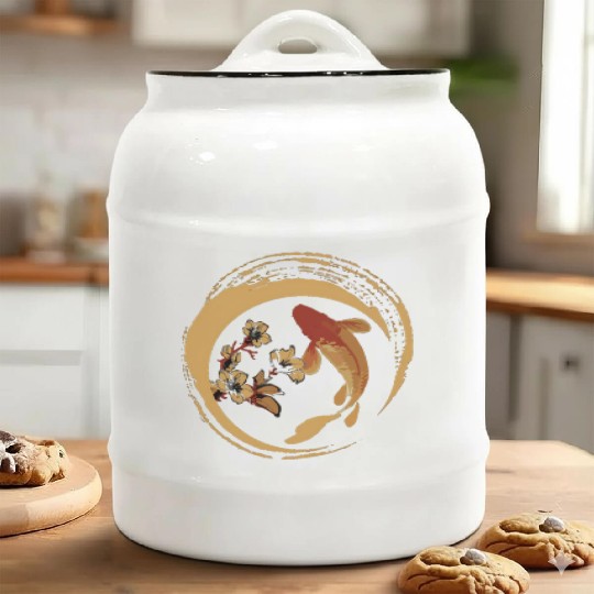 Koi Fish Japanese Koi Carp Cherry Blossom Sakura Ceramic Cookie Jars