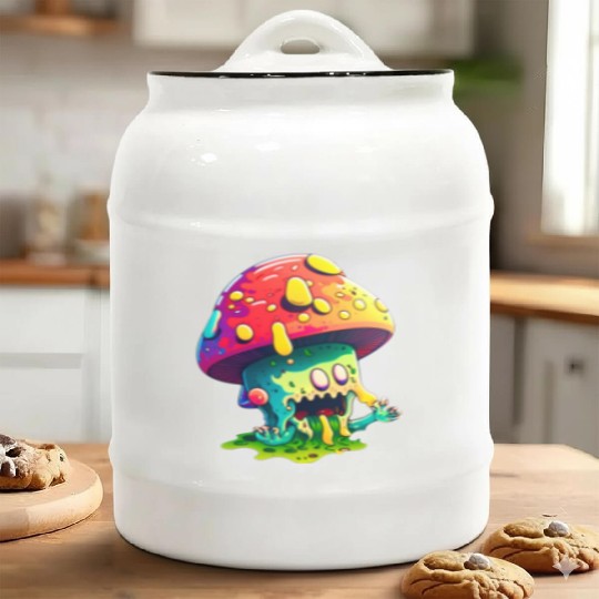 Psychedelic Dreamscape - Whimsical Mushroom Art Pr Ceramic Cookie Jars