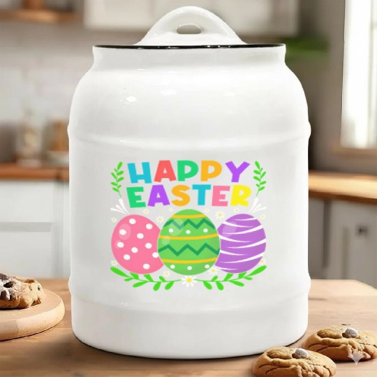 Happy Easter Day Bunny Eggs Easter Ceramic Cookie Jars