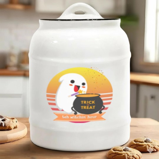 Halloween Cute Ghost Witching Hour Trick Or Treat Ceramic Cookie Jars