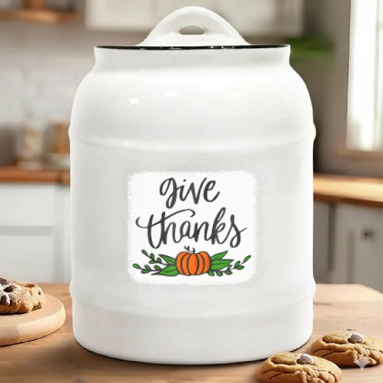 Give Thanks Pumpkin Harvest Fall Autumn Ceramic Cookie Jars