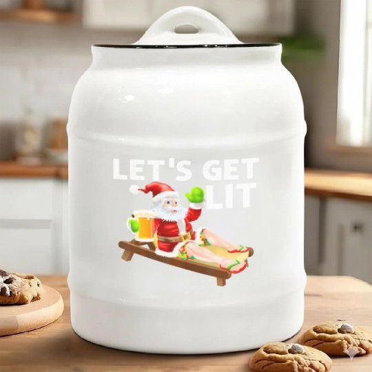 Lets Get Lit Santa Funny Christmas In July Santa Ceramic Cookie Jars
