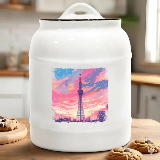 Vaporwave Aesthetic Skytree Tokyo Japanese Sight Ceramic Cookie Jars
