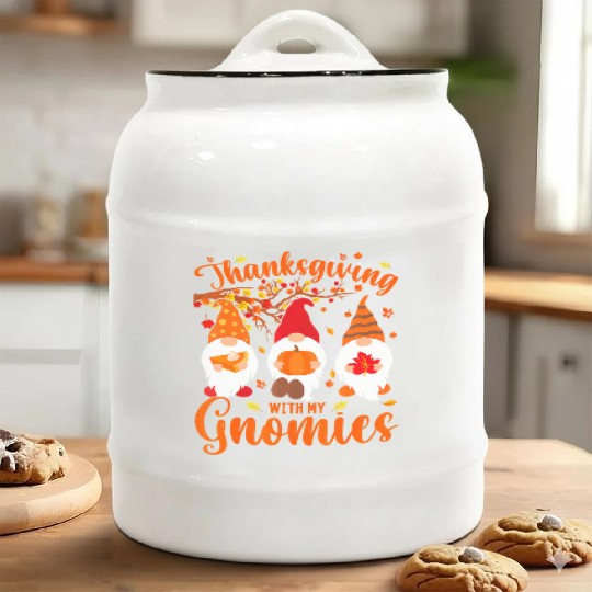 Thanksgiving With My Gnomies Funny Autumn Gnomes Ceramic Cookie Jars