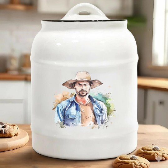 Harvest Hues - Watercolor Style Farmer Artwork Ceramic Cookie Jars