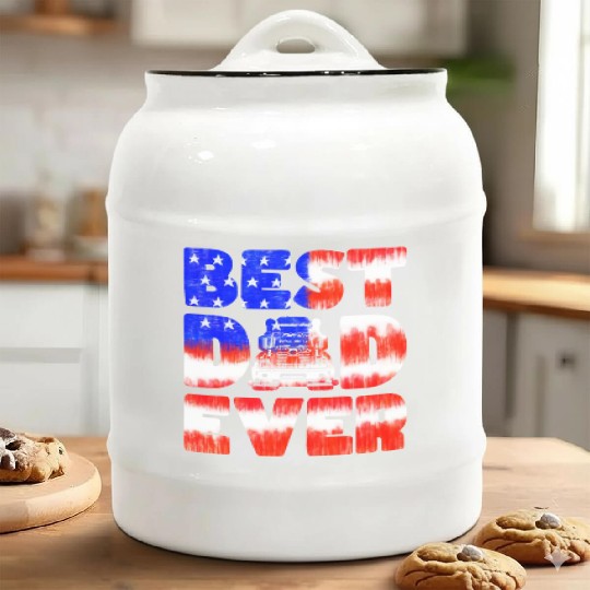 Best Dad Ever Us American Flag Father's Day Truck Ceramic Cookie Jars