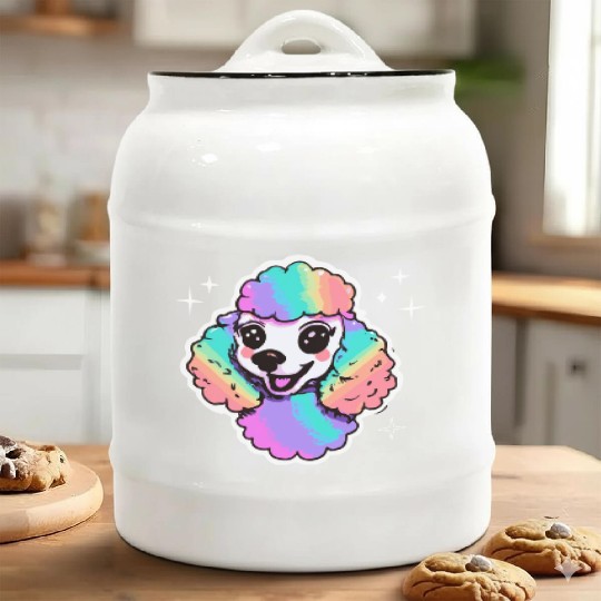 Rainbow Poodle Dog Lover Puppy Ceramic Cookie Jars
