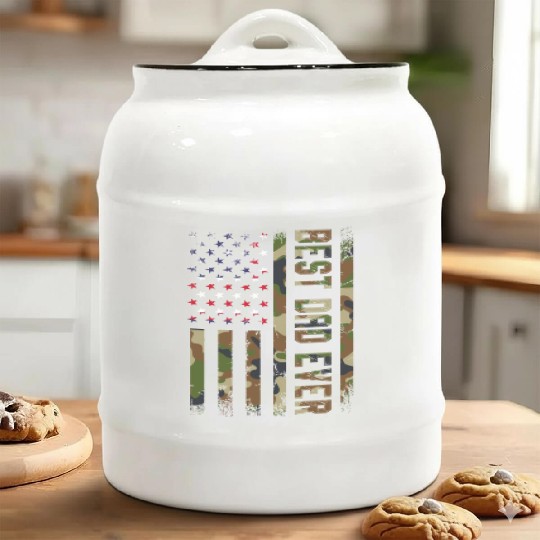 Best dad ever USA flag Camo gift for fatheR Ceramic Cookie Jars