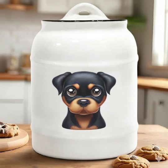 Playful Rottweiler Puppy Ceramic Cookie Jars