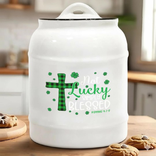 Not Lucky ly Blessed Cross Christian St Patric Day Ceramic Cookie Jars