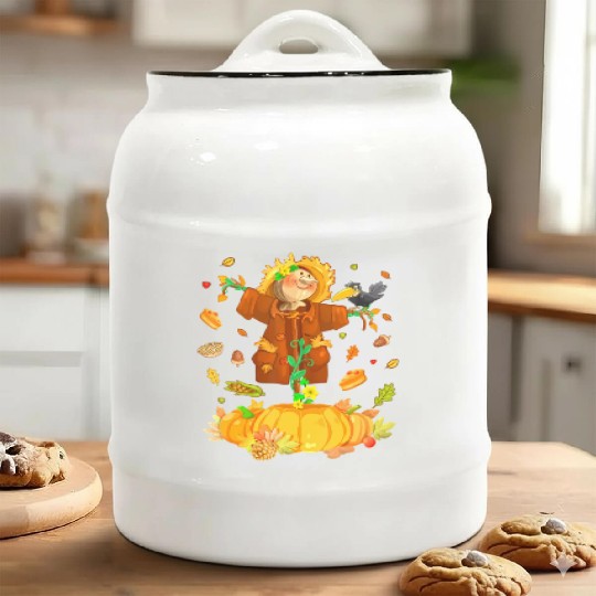 Scarecrow Pumpkin Garden Hello Thanksgiving Ceramic Cookie Jars