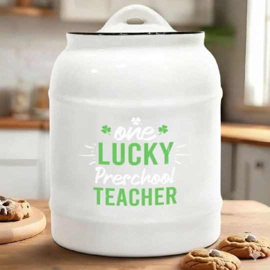 Funny One Lucky Preschool Teacher St Patricks Day Ceramic Cookie Jars